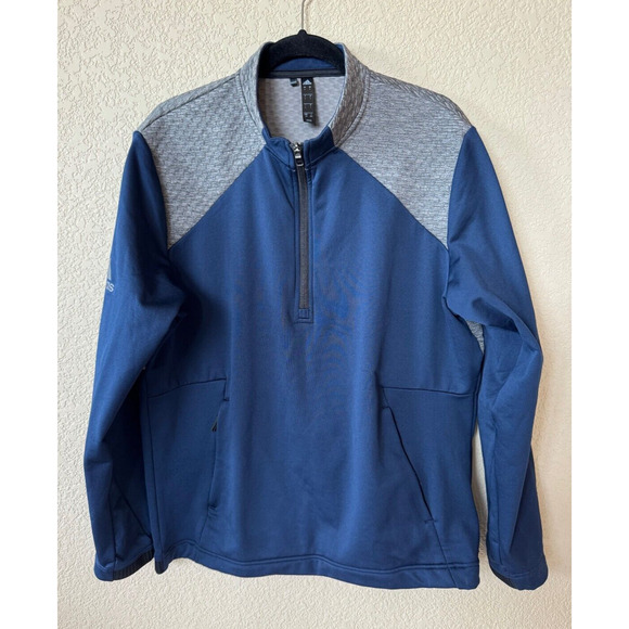Adidas Golf Jacket Mens Medium Cold Rdy Textured Knit Gray Blue 1/4 Zip Sz L - Picture 1 of 9